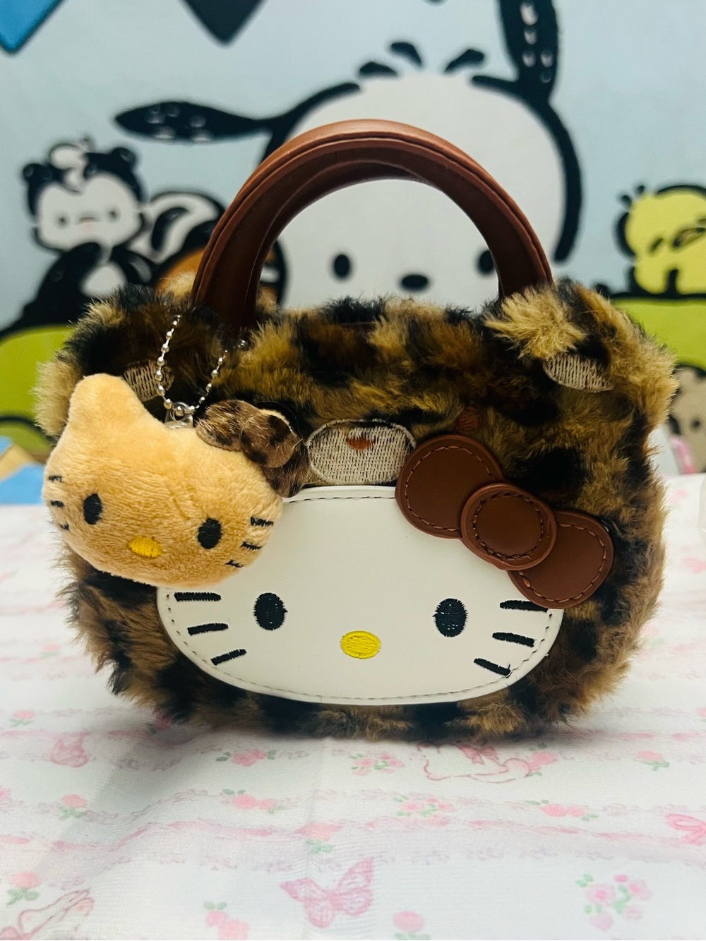 🐆 Hello Kitty Plush Leopard Print Mini Bag + Charm ✨ Y2K Gal